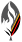Stylized logo with a gray flame behind a black quill and a red curved accent.